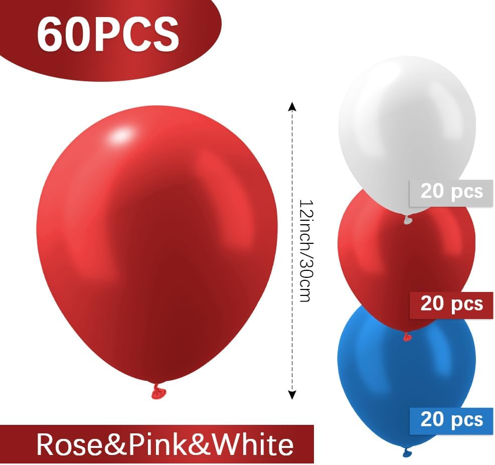 Red White and Blue Balloons 4th of July Independence Day Patriotic Decorations Latex Balloons Arch Kit Memorial Day Birthday Graduation Mothers Day Easter Bachelorette Party Wedding Anniversary 60PCS