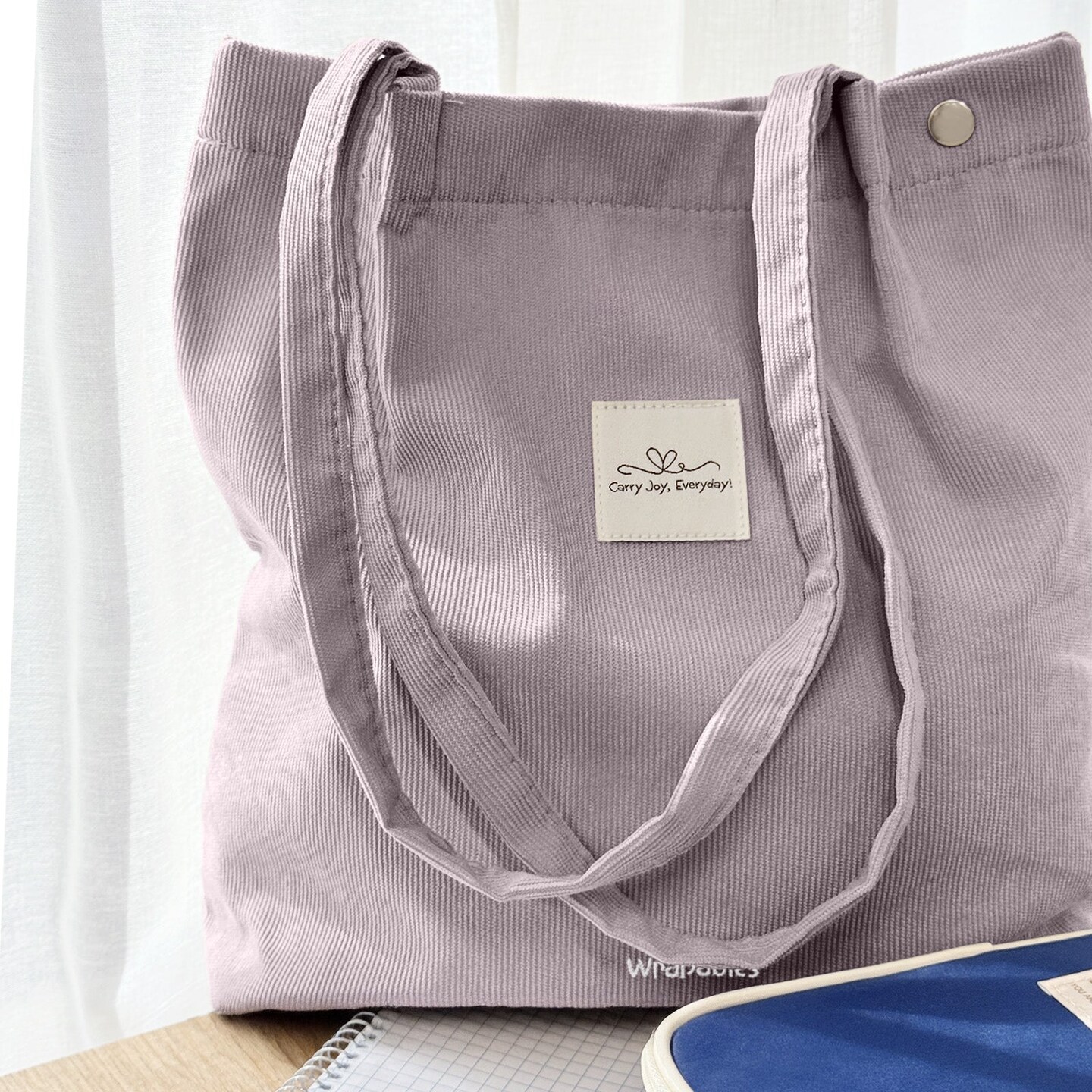 Wrapables Carry Joy Corduroy Tote Bag, Casual Shoulder Handbag, Lavender