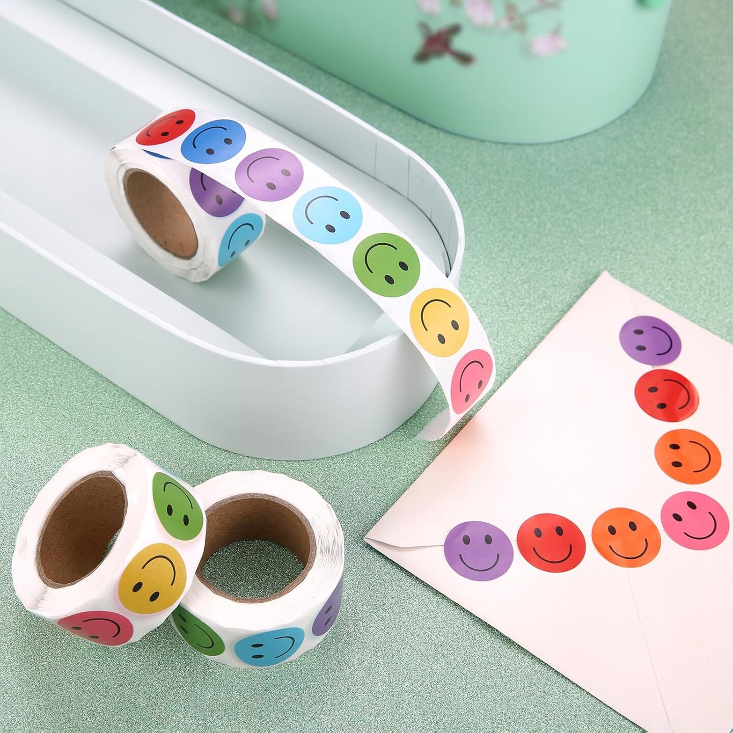1500 Pcs Happy Smile Face Stickers for Kids,3 Rolls Classroom Incentive Reward Decal