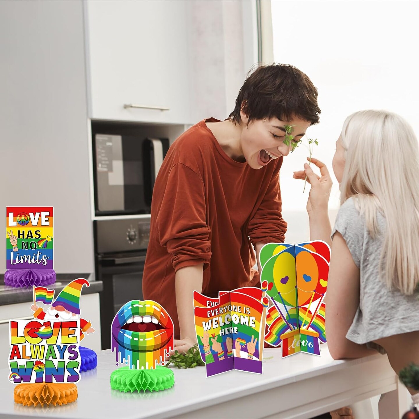 11 Pcs 3D Rainbow Honeycomb Table Centerpiece Pride Decoration