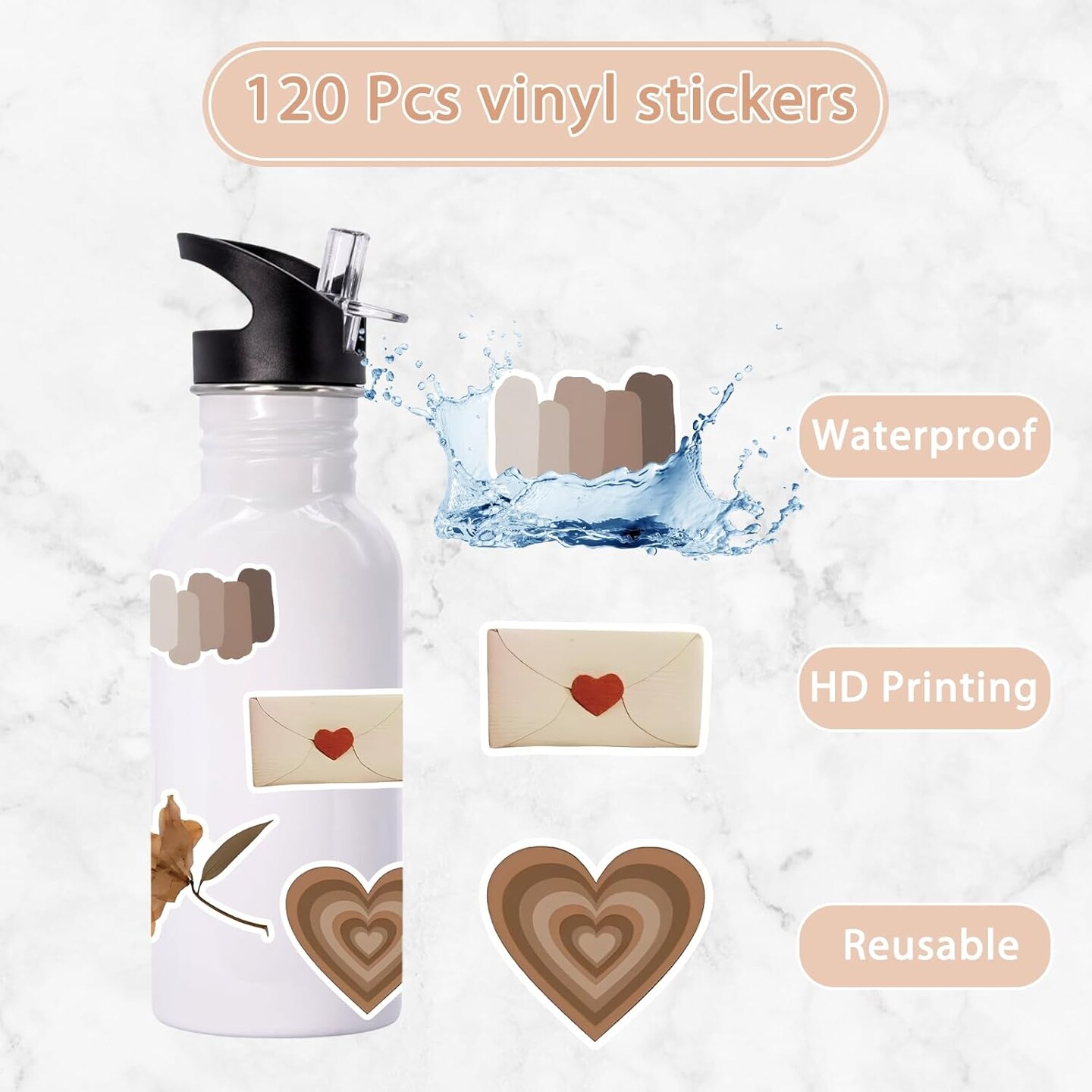 120Pcs Vintage Stickers, Waterproof Scrapbook Aesthetic Sticker