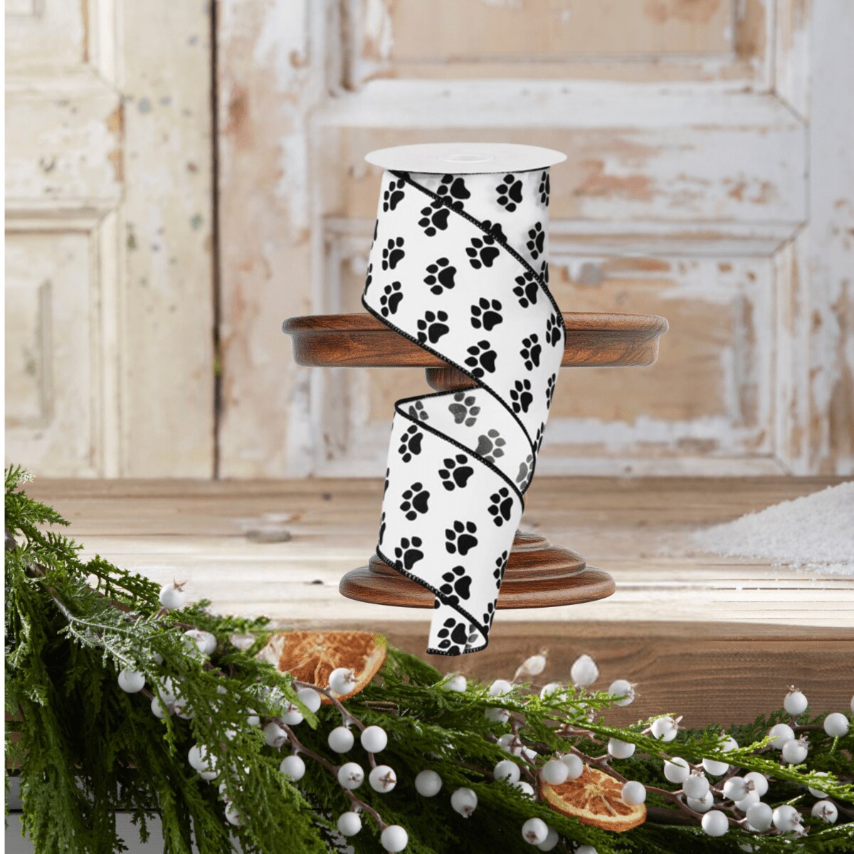 2.5&#x22; Satin Paw Print Ribbon: Black &#x26; White (10 Yards)
