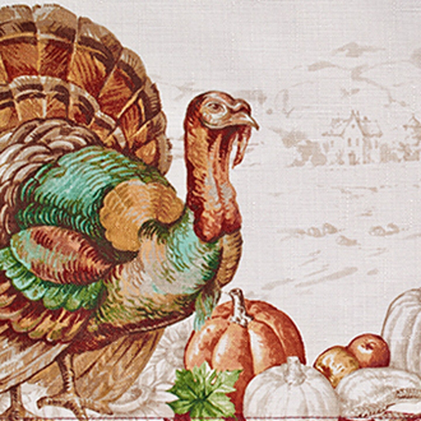 Threadmade Home Holiday Turkey Bordered Fall Tablecloth, Multicolor - 70"W x 70"L Round