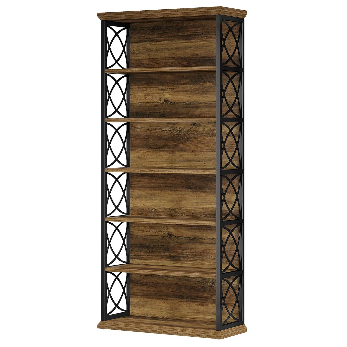 Industrial 6 Tier Bookshelf Rustic Brown Black Wood Metal Bookcase Storage Shelf Freestanding Display Rack 73 Inch