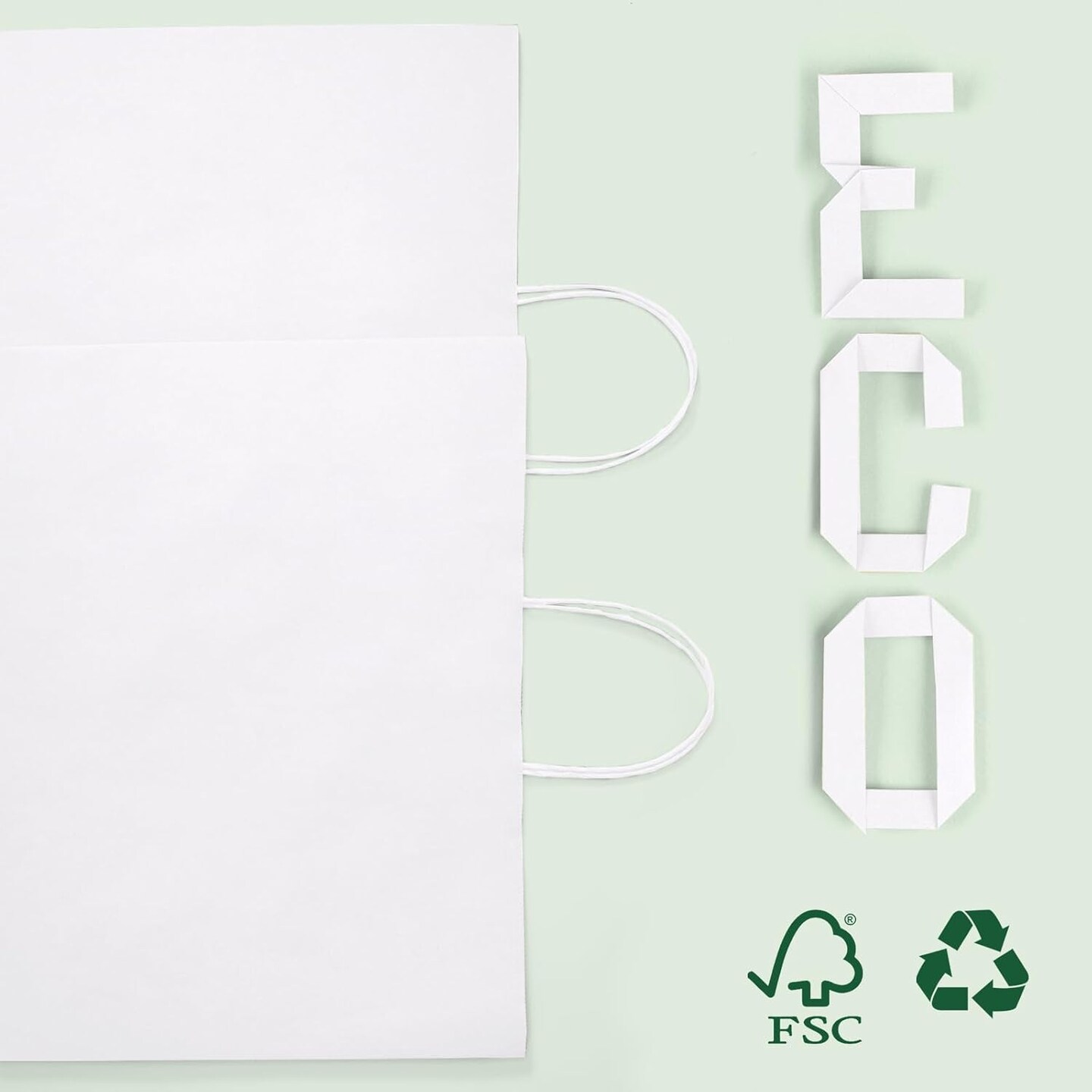 White Kraft Paper Bags With Handles,50 Pack Large Gift Bags Bulk Bulk Reusable for Business,Retail,Birthday,Wedding,Party,Favor,Merchandise,Grocery Shopping Bag