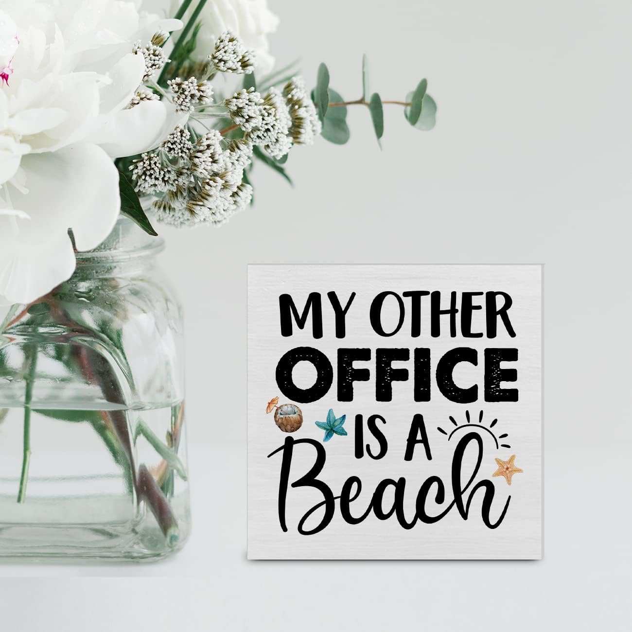 My Other Office is a Beach Wood Box Sign Decor Desk Sign Beach Wooden Box Block Sign Summer Signs Farmhouse Home Shelf Wall Decoration