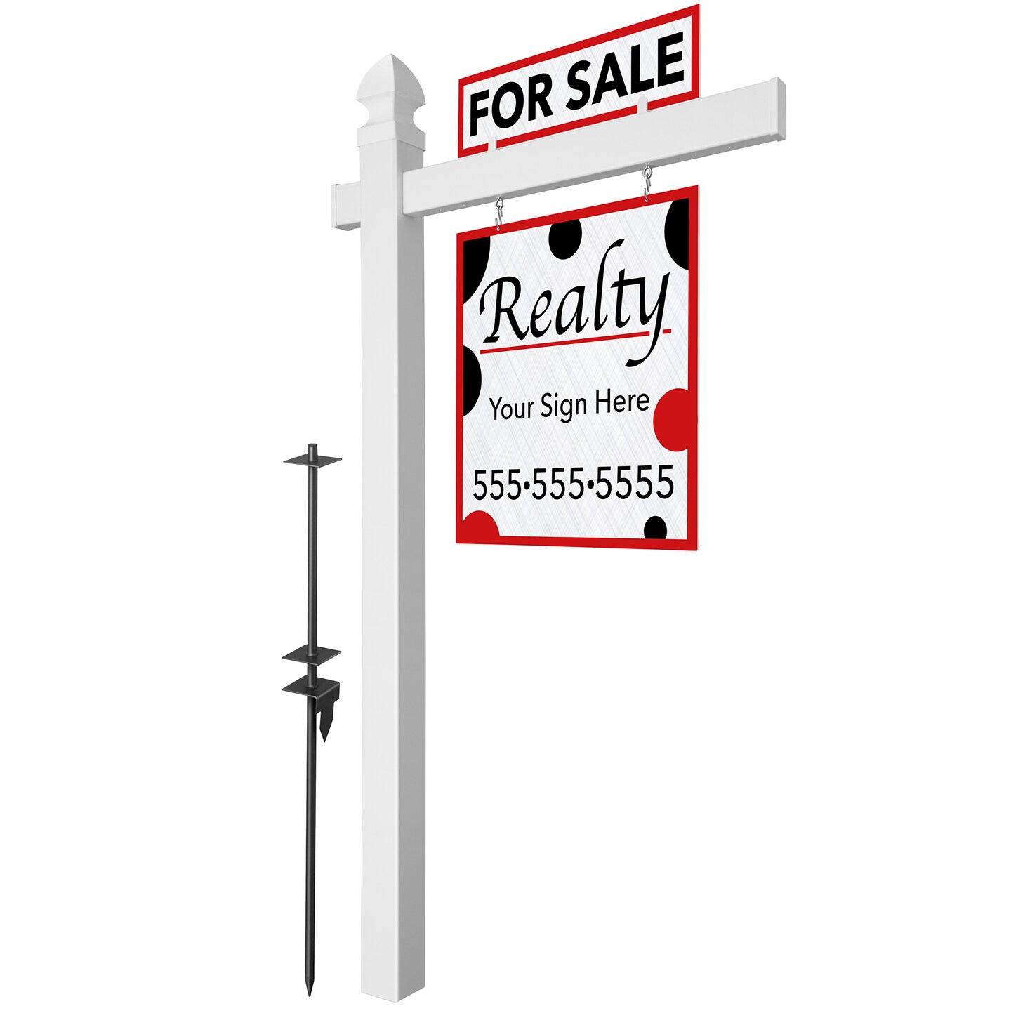 Casafield Real Estate Sign Post for Open House and Yard Sale Signs with Flat Cap and Gothic Cap Options - Vinyl PVC - White