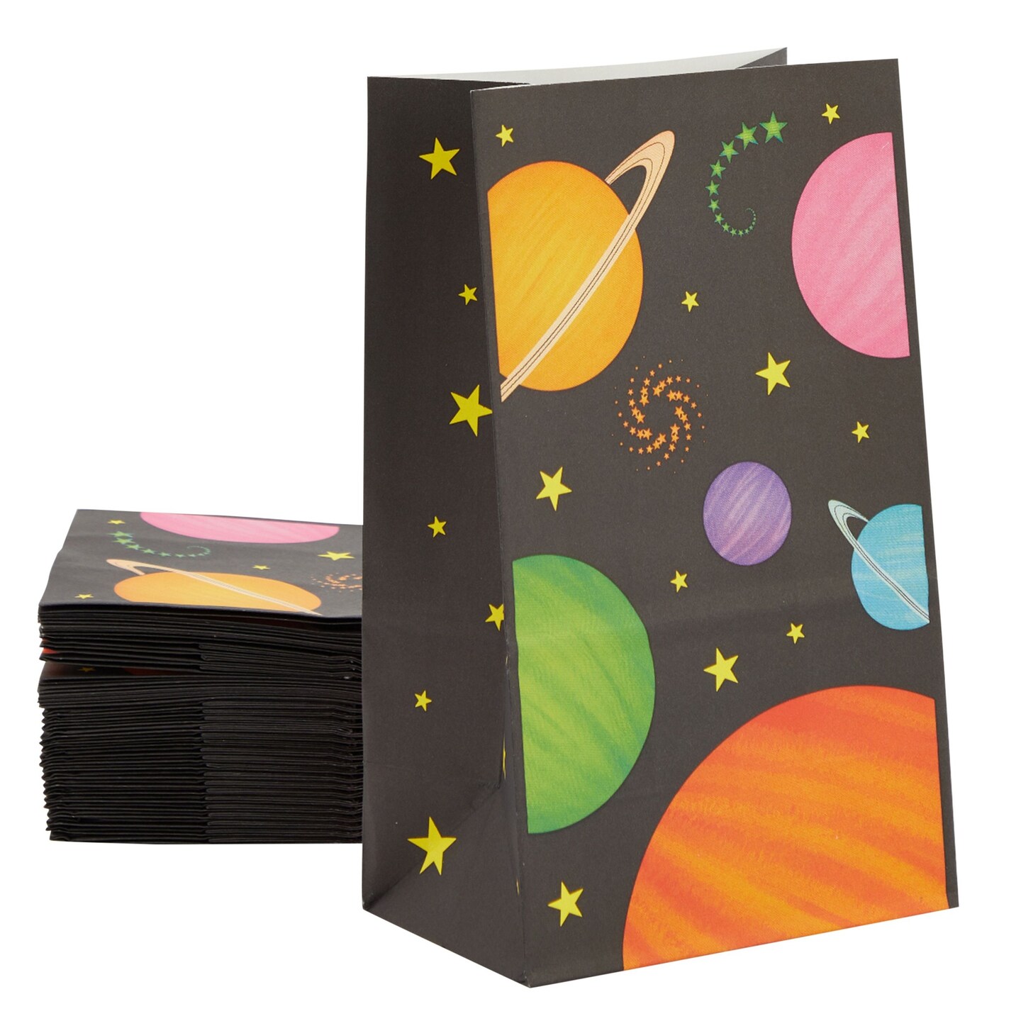 36 Pack Outer Space Themed Party Favor Bags for Kids Birthday Supplies, Solar System Planet Design Treat Bags (5.5 x 8.7 x 3.3 In)