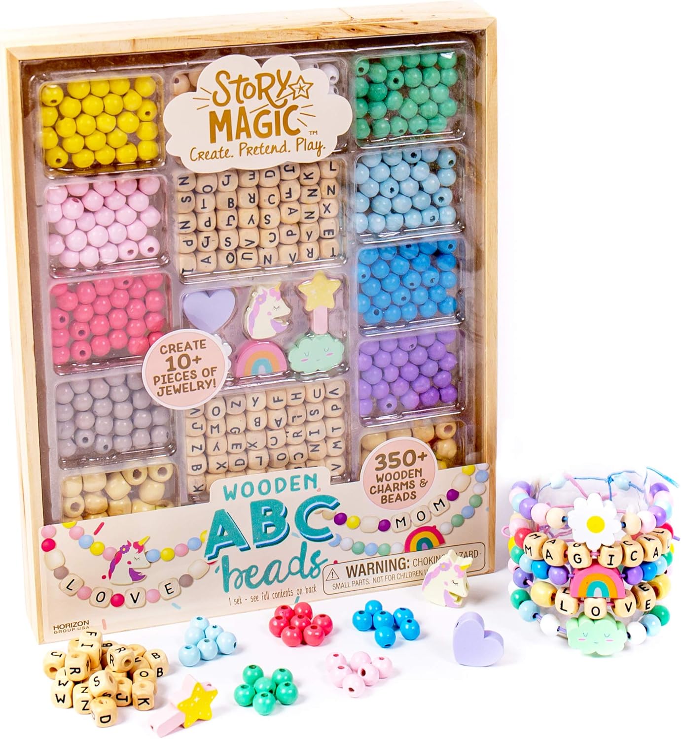 Wooden ABC Beads, Premium Wood Jewelry Making Kit, Makes 10+ Pieces of Jewelry, Over 350 Wooden Beads & Charms