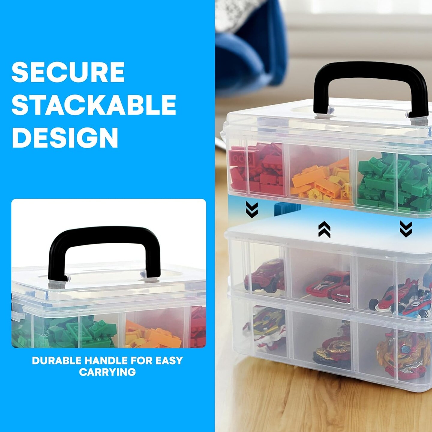3-Tier Stackable Storage Containers with Lids &#x2013; 18 Adjustable Compartments for Beads, Jewelry, Kids&#x27; Toys, Makeup, and More