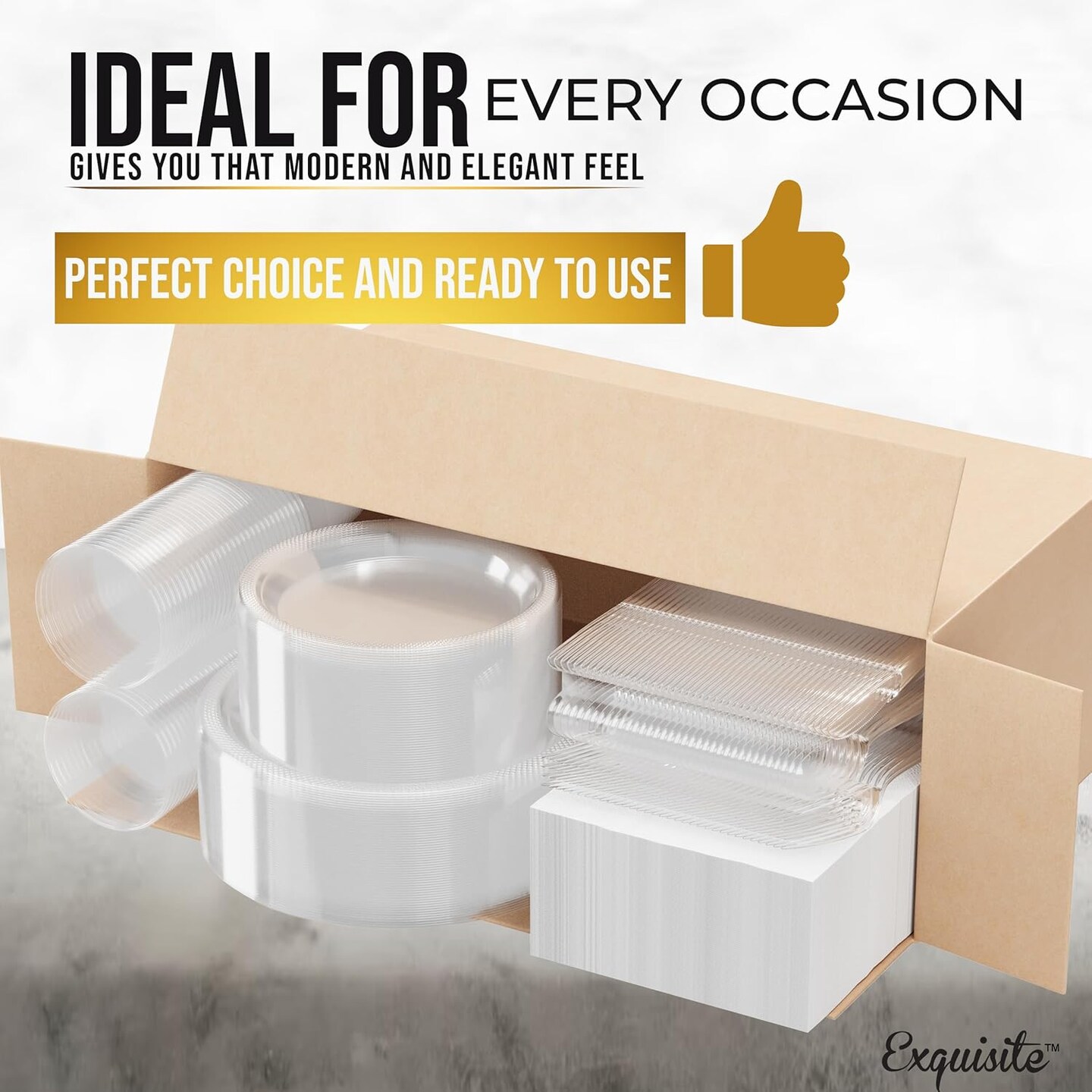 350 Pcs Clear Plastic Plates For Party, Clear Disposable Plates Set, 50 Of Each 9&#x22; Dinner Plate Set, 7&#x22; Dessert Plate, Cups, Napkins &#x26; Cutlery Plastic Dinnerware Exquisite