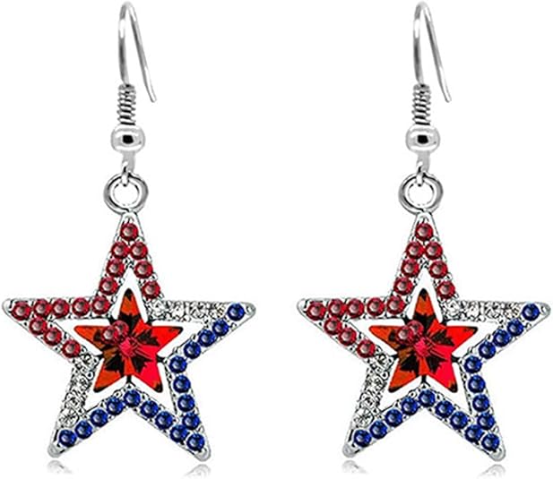 American Flag Earrings 4th of July Earrings for Women Red White Blue Star Heart USA Dangle Drop Earrings Independence Day Patriotic Earrings Holiday Gifts
