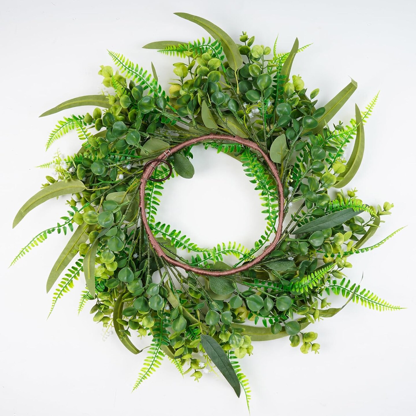 24 inch Boxwood Berry Wreath for Front Door, Green Summer Wreath with Big White Berries and Eucalyptus Leaves for Outside Wall Window Farmhouse