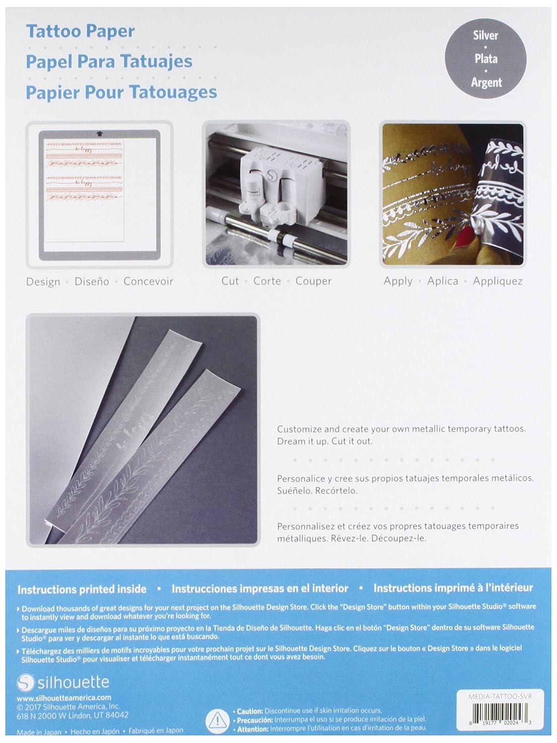 Silhouette America Silver Silhouette 8.5&#x22;X11&#x22; Temporary Tattoo Paper 2/Pkg