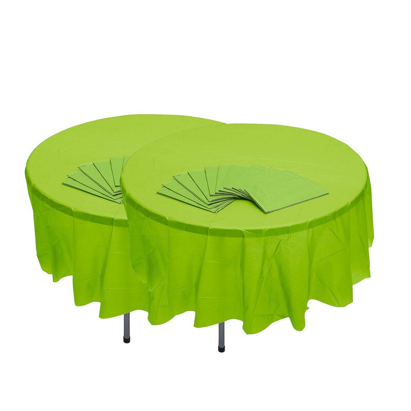 Bulk 12 Pc. Lime Green Round Disposable Plastic Tablecloths 6 Ft. 10"