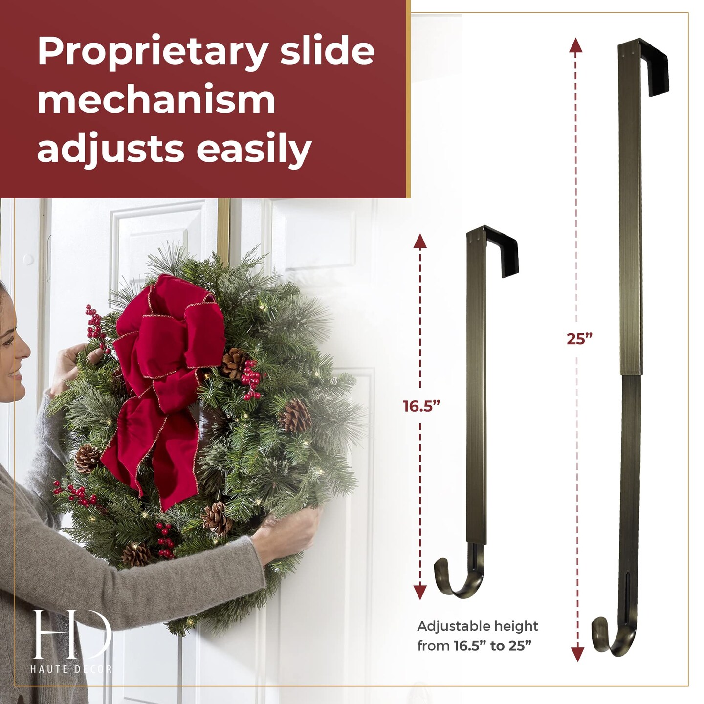 Haute Decor Adapt Adjustable Length Wreath Hanger with Removable Icon
