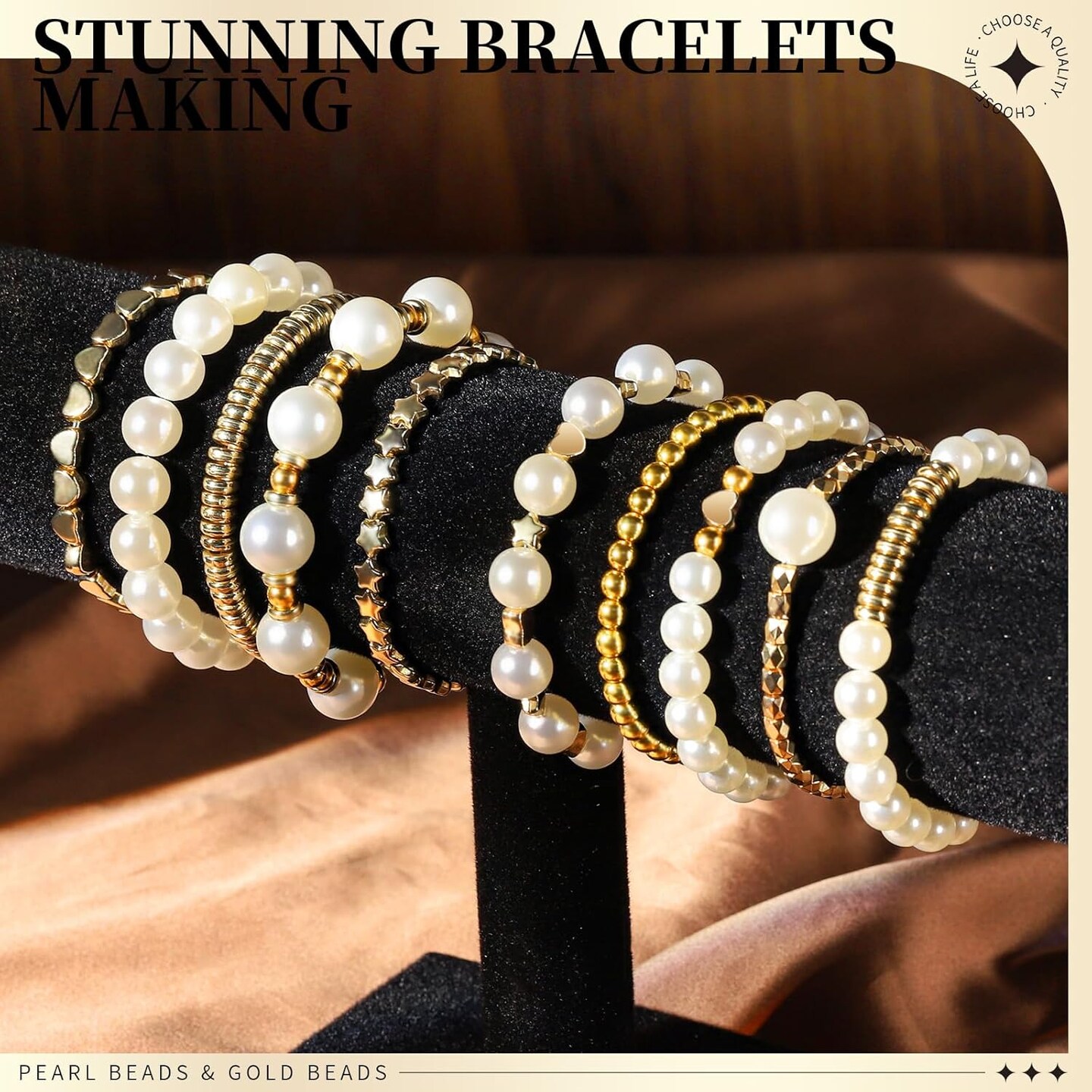 Pearl Beads for Bracelets, 720PCS Bracelet Making Kit for Adult, Friendship Bracelet Kits, Bracelet Bead Kits, Small Pearl Beads and Gold Beads Beading Kit for Bracelets