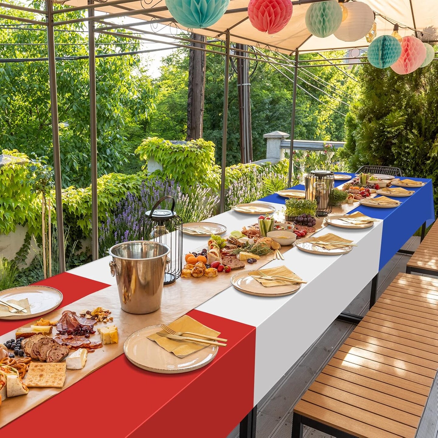 12-Pack 4th of July Disposable Tablecloths – Red, White & Blue 54"x108" Rectangle Table Covers for Independence Day, Memorial Day & Patriotic Party Decorations