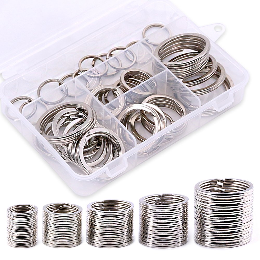 60 Pcs Assorted Multi-Purpose Metal Keychain Rings Split Keyrings Flat O Ring for Home Car Keys Attachments Keys Pendants - 20mm, 25mm, 30mm, 35 mm, 38 mm