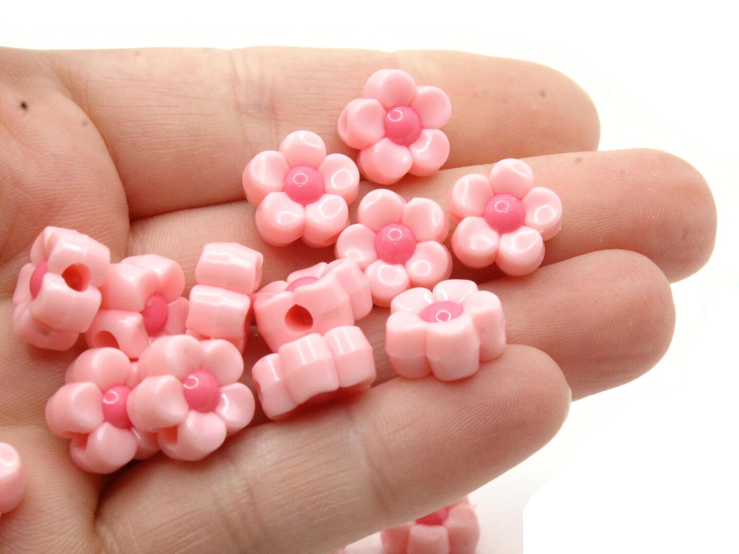 50 11mm Pink and Bright Pink Two-Tone Daisy Flower Plastic Beads