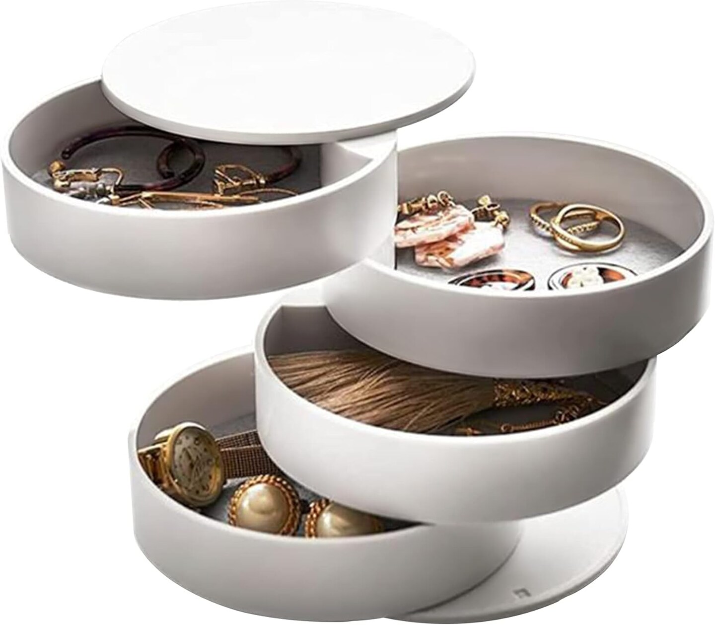 Jewelry Organizer - Portable &#x26; Small Jewelry Box for Storage, Vanity Desk Organization, Travel - 4 Layer Rotating Case Trays for Women&#x27;s Accessories, Bracelets, Earrings, Necklaces &#x26; Rings