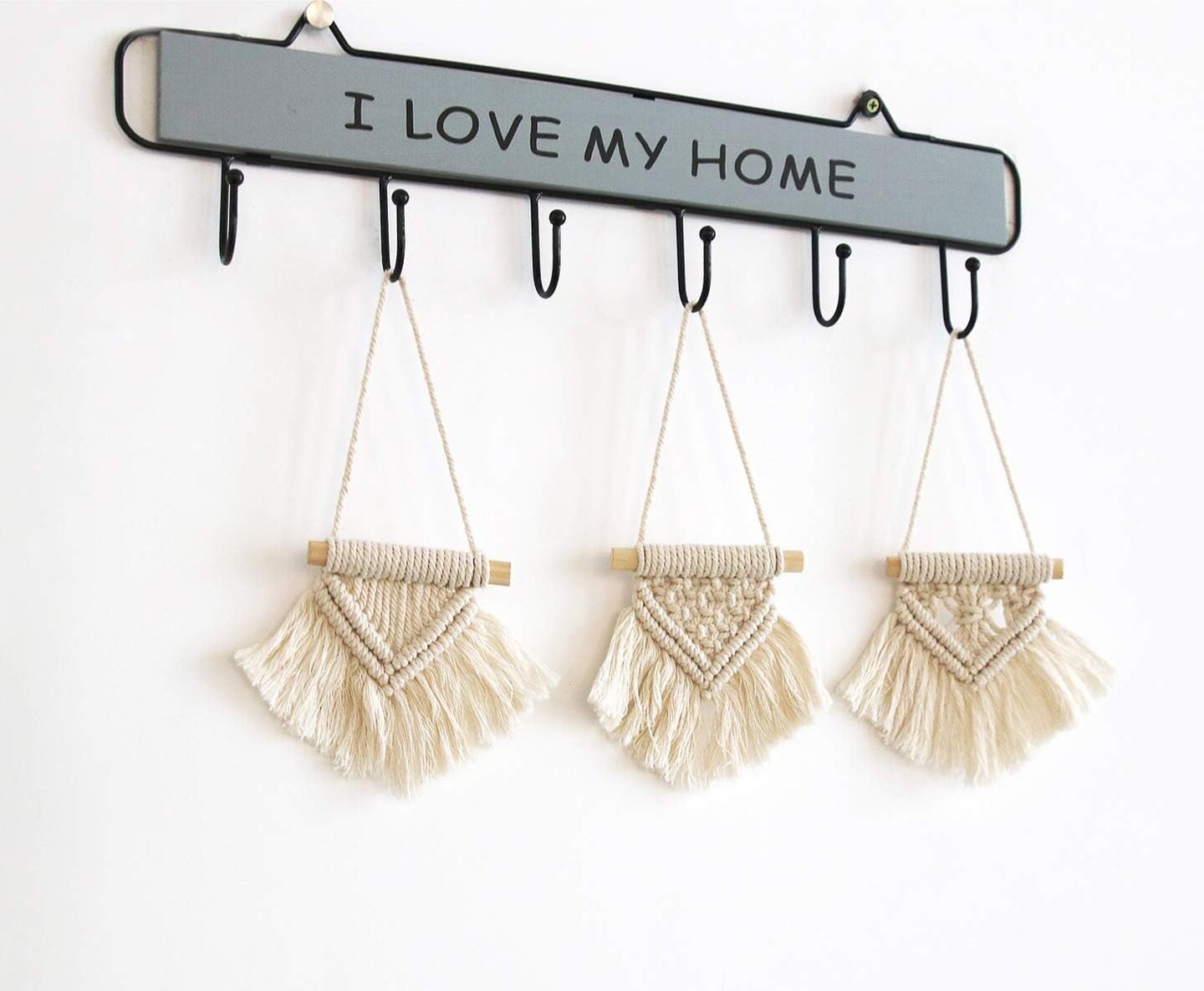 Macrame Wall Hanging Set of 3 Cute Boho Christmas Tree Decoration Car Ornaments Woven Art Decor for Nursery Bathroom Bedroom Living Room Dorm Home Idea