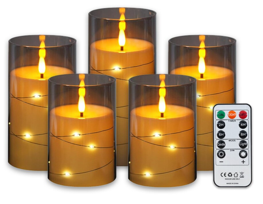 Designer’s Shop CS-7303 Flameless LED candle with String Star Lights and Remote Control Timer. 5 pc packed, color : Grey