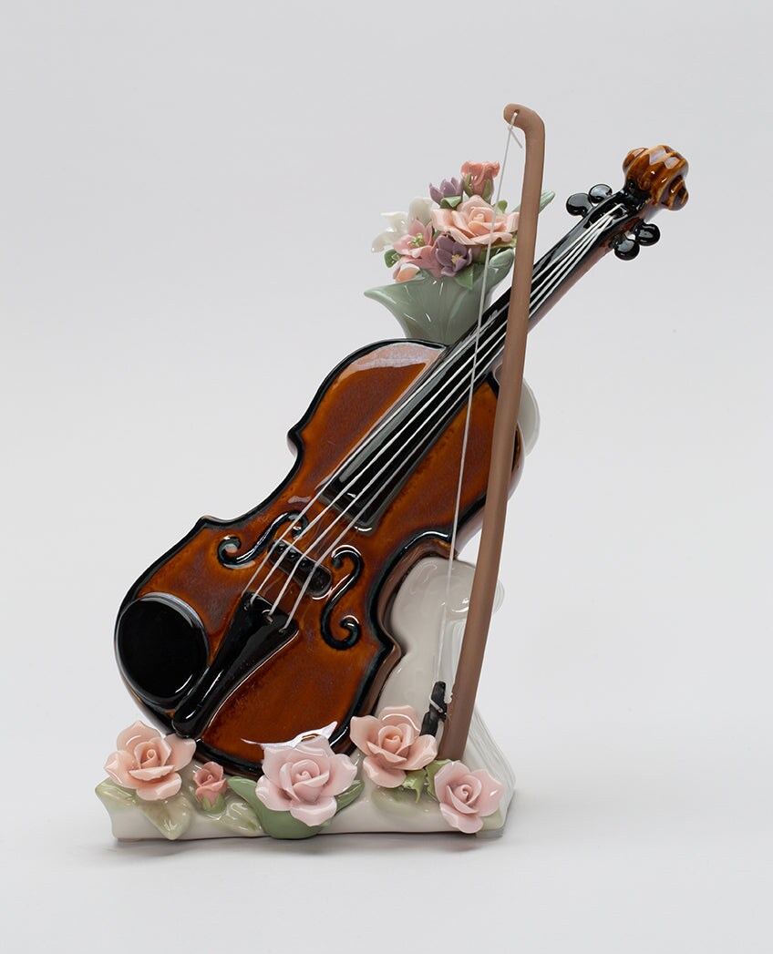 Ceramic Violin Music Box Playing &#x22;My Heart Will Go On&#x22;, Gift for Violinist, Musician Gift