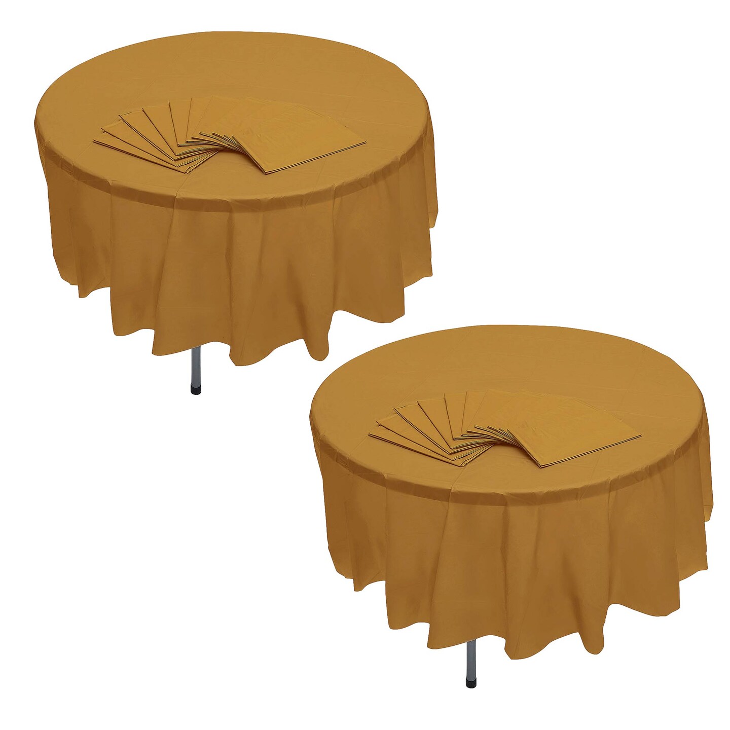 6 Ft. 10" Bulk 12ct Gold Round Disposable Plastic Tablecloths