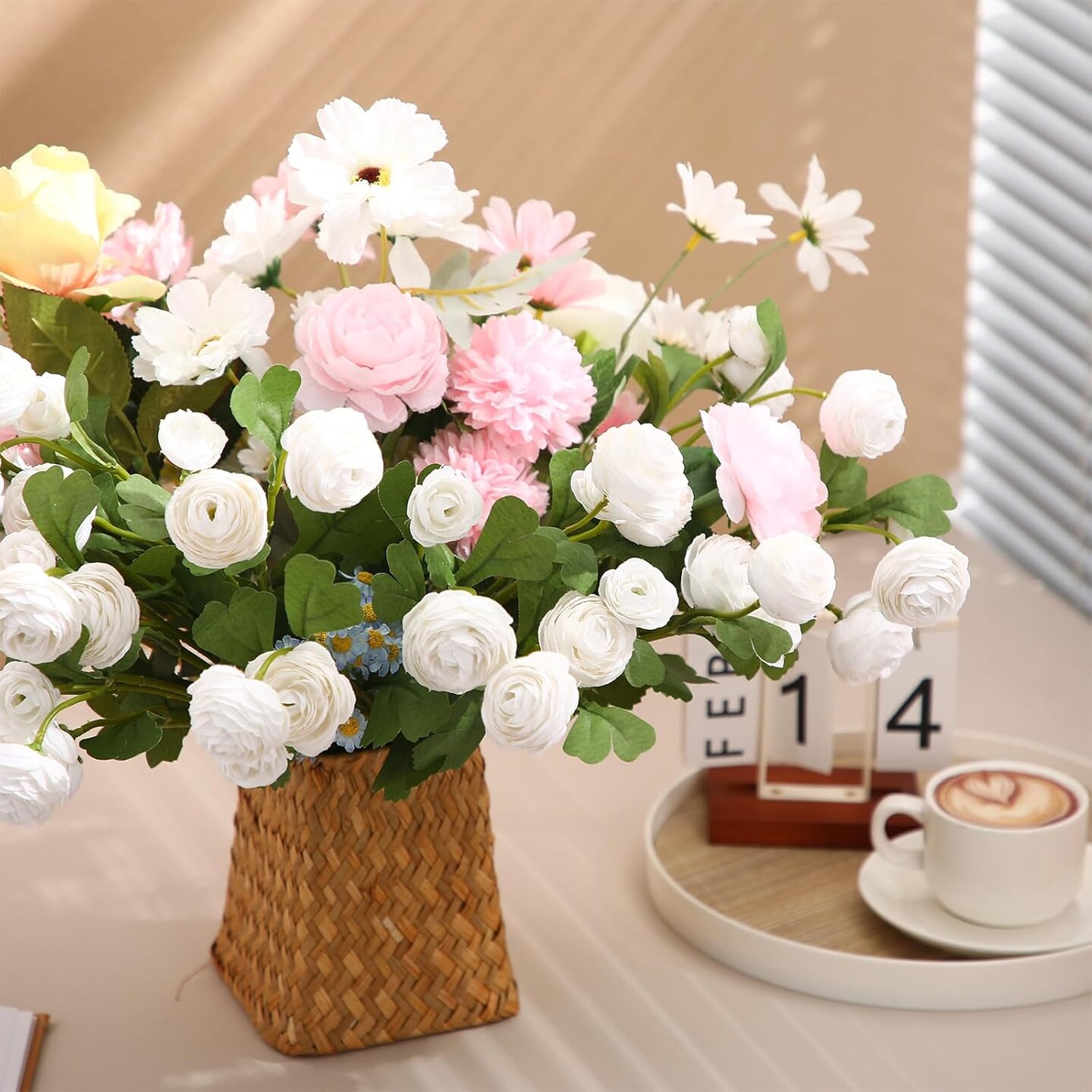36 Heads 16.5 &#x27;&#x27; Ranunculus Artificial Flowers Faux Silk Mini Ranunculus Flowers Bulk Wedding Filler Flowers for Centerpieces Arrangements Bridal Shower Decor(White)