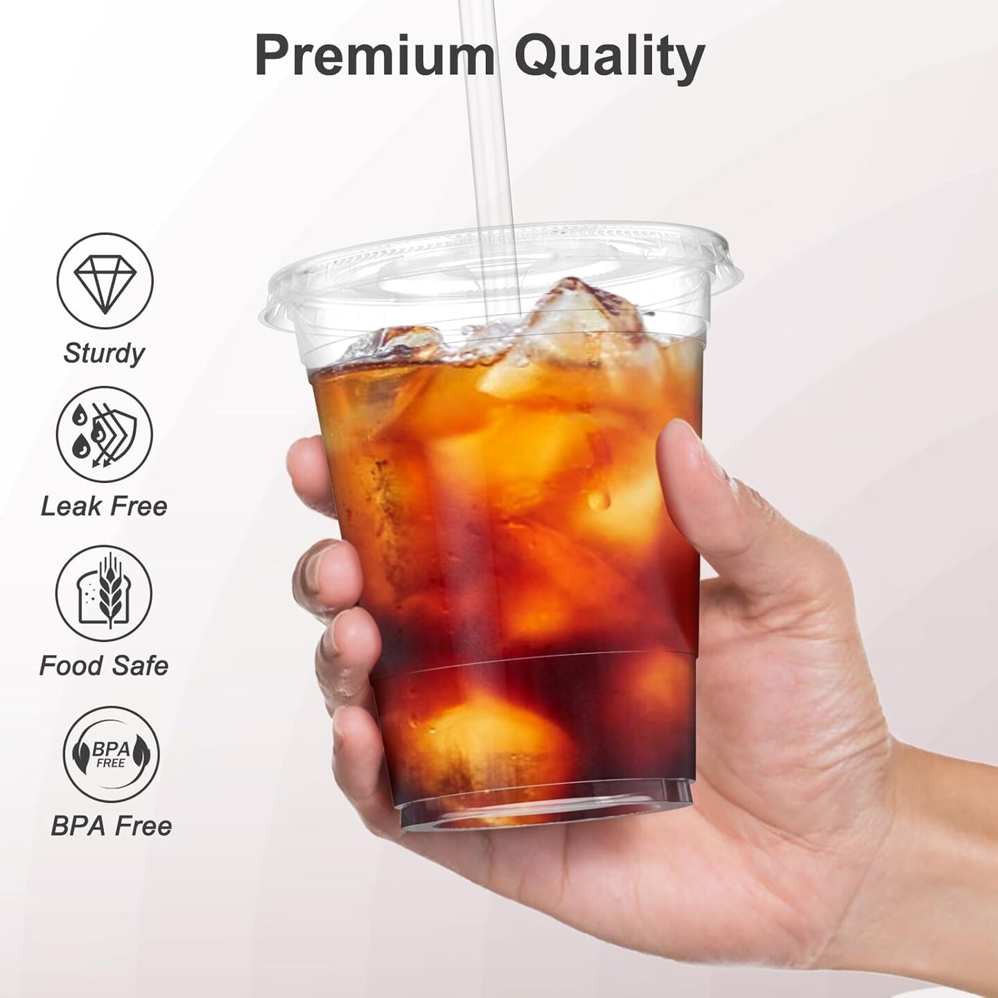 100 Pack - 16 oz Clear Plastic Cups with Lids and Straws, Sturdy &#x26; Food Safe Iced Coffee Cups with lids, Disposable Plastic Smoothie Cups for Cold Drinks