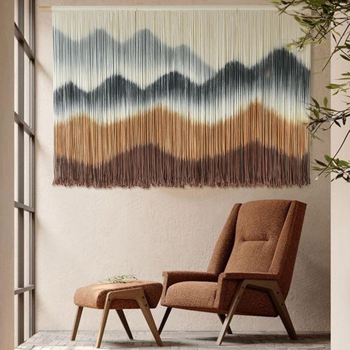 Macrame Wall Hanging Mountain Wall Art Dip-Dyed Macrame Wall Decor Modern Wall Decor Fiber Wall Art Craftsmanship 57&#x22; Wx35&#x22;L
