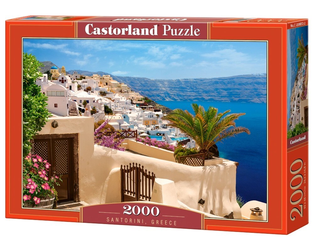 2000 Piece Jigsaw Puzzle, Santorini, Greece, Aegean Sea, Touristic place, Travel jigsaw puzzles, Holiday place, Mediterranean, Adult Puzzle, Castorland C-200672-2