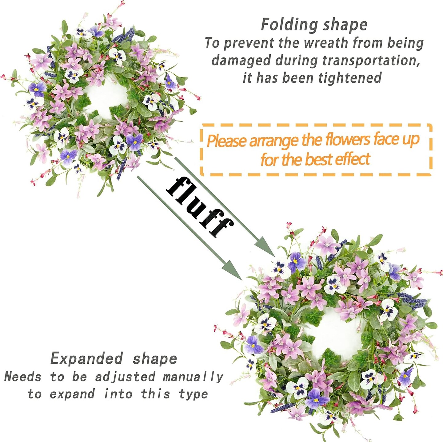 Summer Wreaths for Front Door Summer Wreath with Pansy Flower,Lamb Ear Leaves,Ivy Leaf for Indoor Outdoor Farmhouse Porch Wall Holiday Window Decoration
