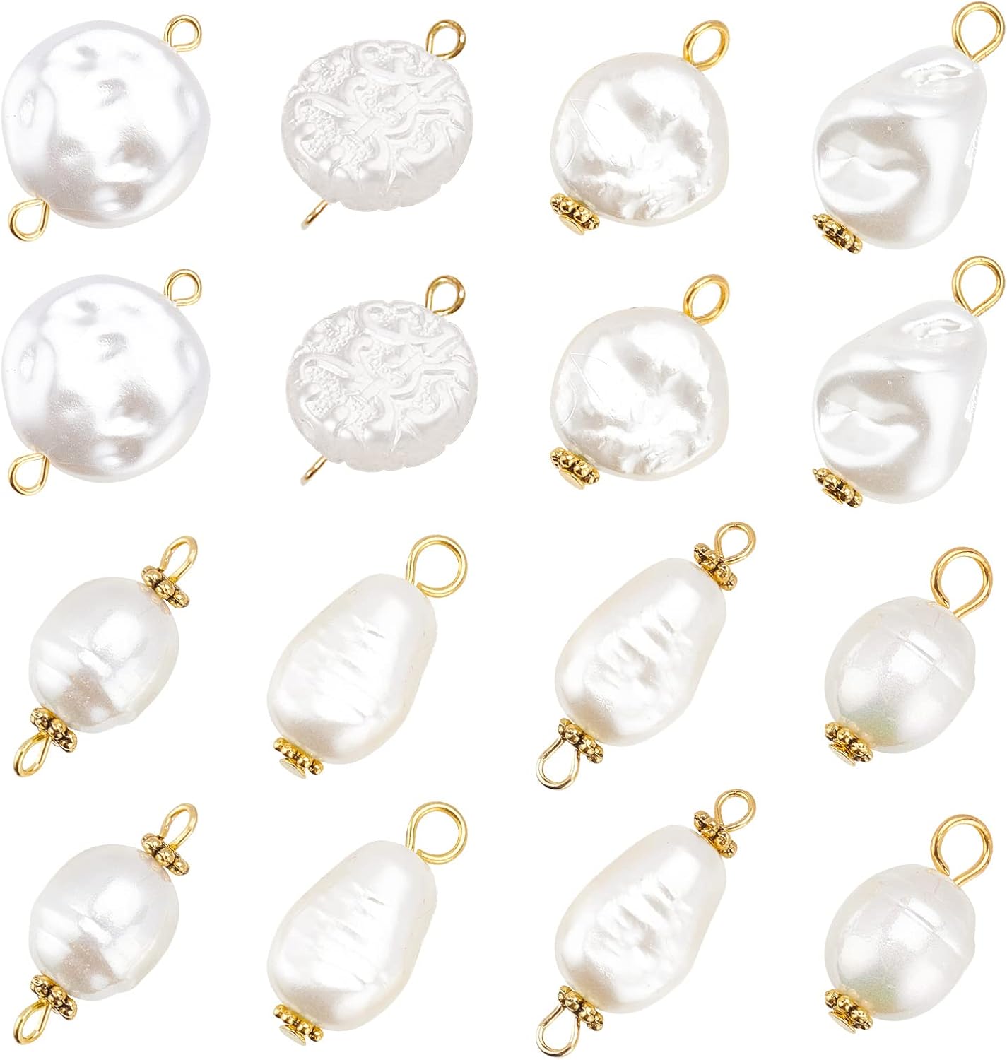 80Pcs Pearl Pendant Connectors, 8 Style Irregular Pearl Bead Links White ABS Plastic Pearl Bead Pendants Pearl Acrylic Links with Golden Pins for Earring Bracelet DIY Jewelry Making