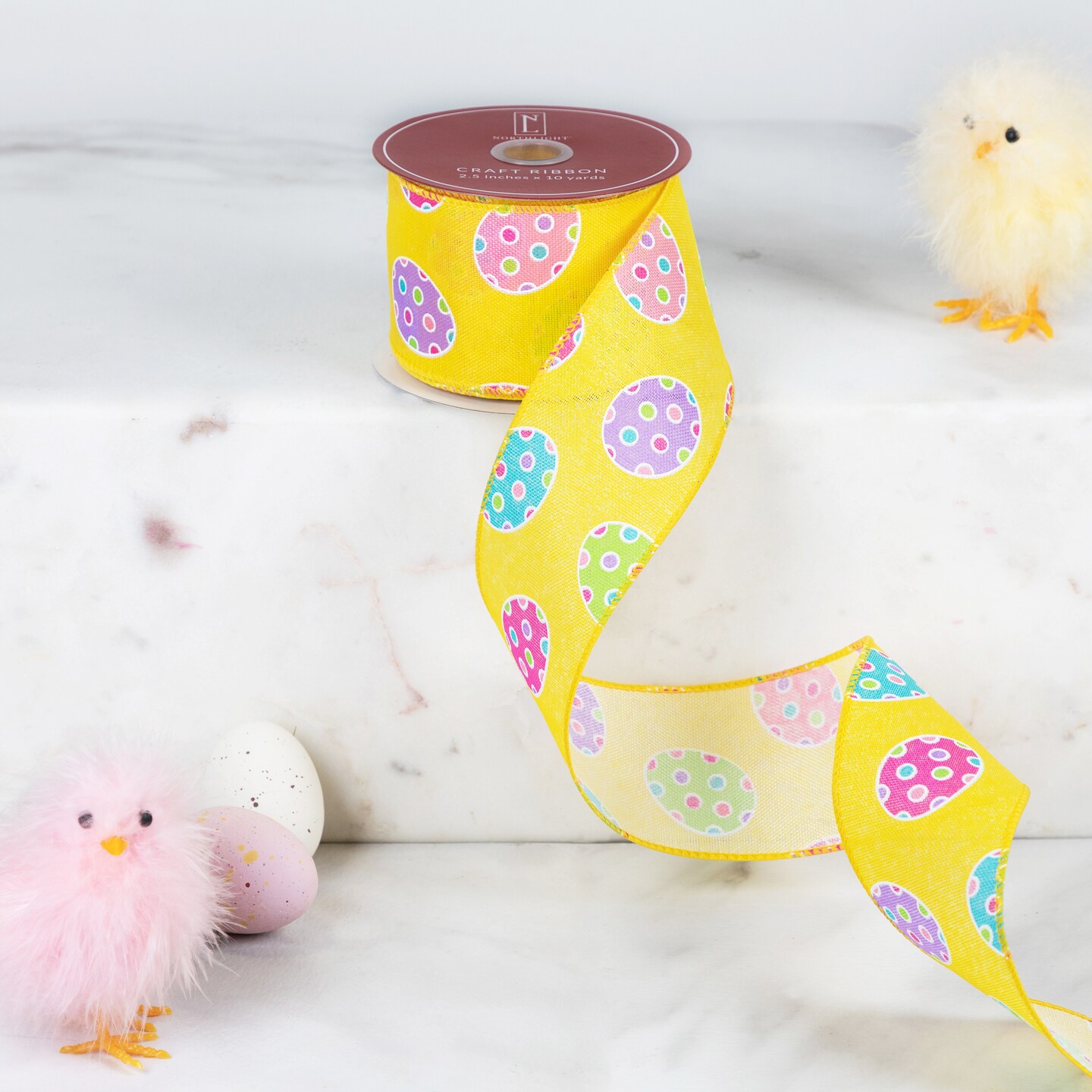 Northlight Easter Egg Design Wired Spring Craft Ribbon - 2.5" x 10 Yards - Yellow
