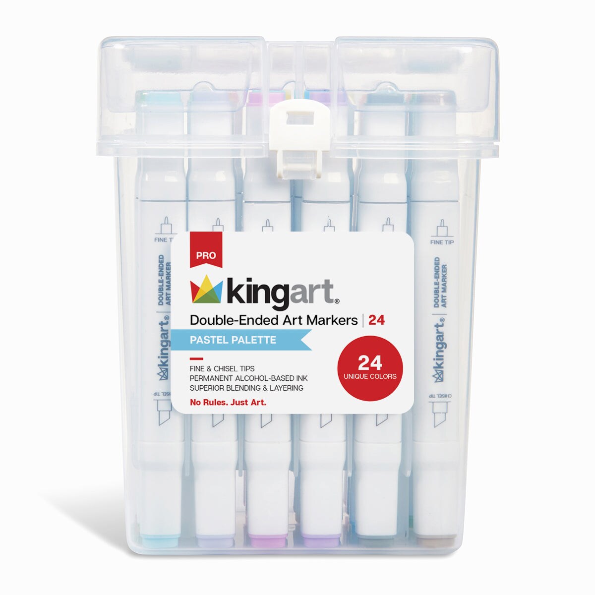 KINGART&#xAE; PRO Double-Ended Art Alcohol Markers, 24 Pastel Palette Colors with Both Fine &#x26; Chisel Tips and Superior Blendability