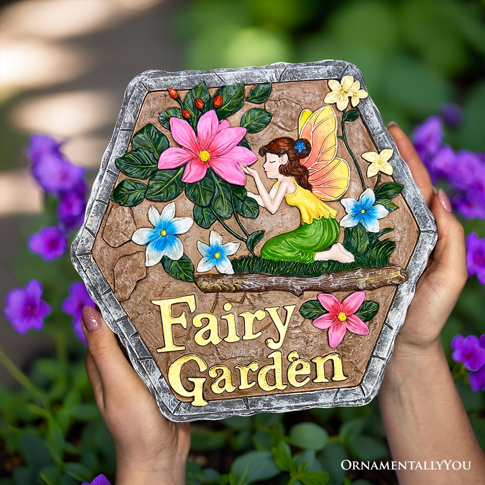 Fairy Kisses and Flowers Garden Stepping Stone, 9.5" Outdoor Decoration Statue