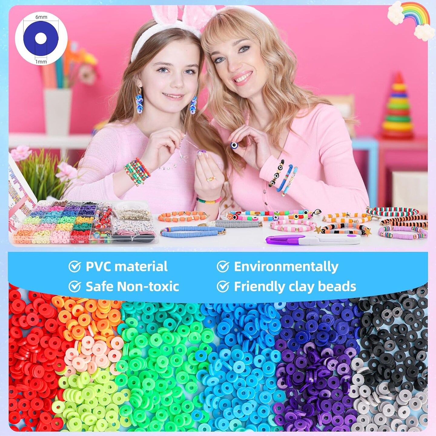 5800 PCS Clay Beads Bracelet Making Kit, 24 Colors Flat Preppy for Friendship Jewelry Making, Polymer Heishi with Charms DIY Arts and Crafts Birthday Gifts Toys Teen Girls Age 6+