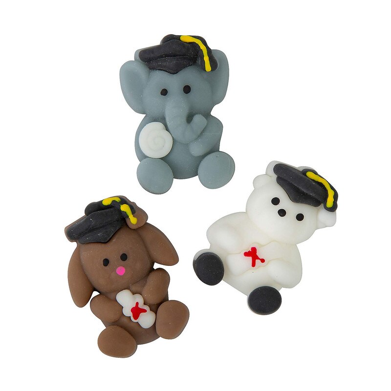 2 3/4" Mini Graduation Bear, Elephant & Puppy Mochi Squishies 12 Pieces