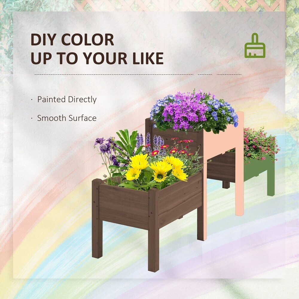 Wooden Box Raised Garden Bed with 3 Elevated Planters
