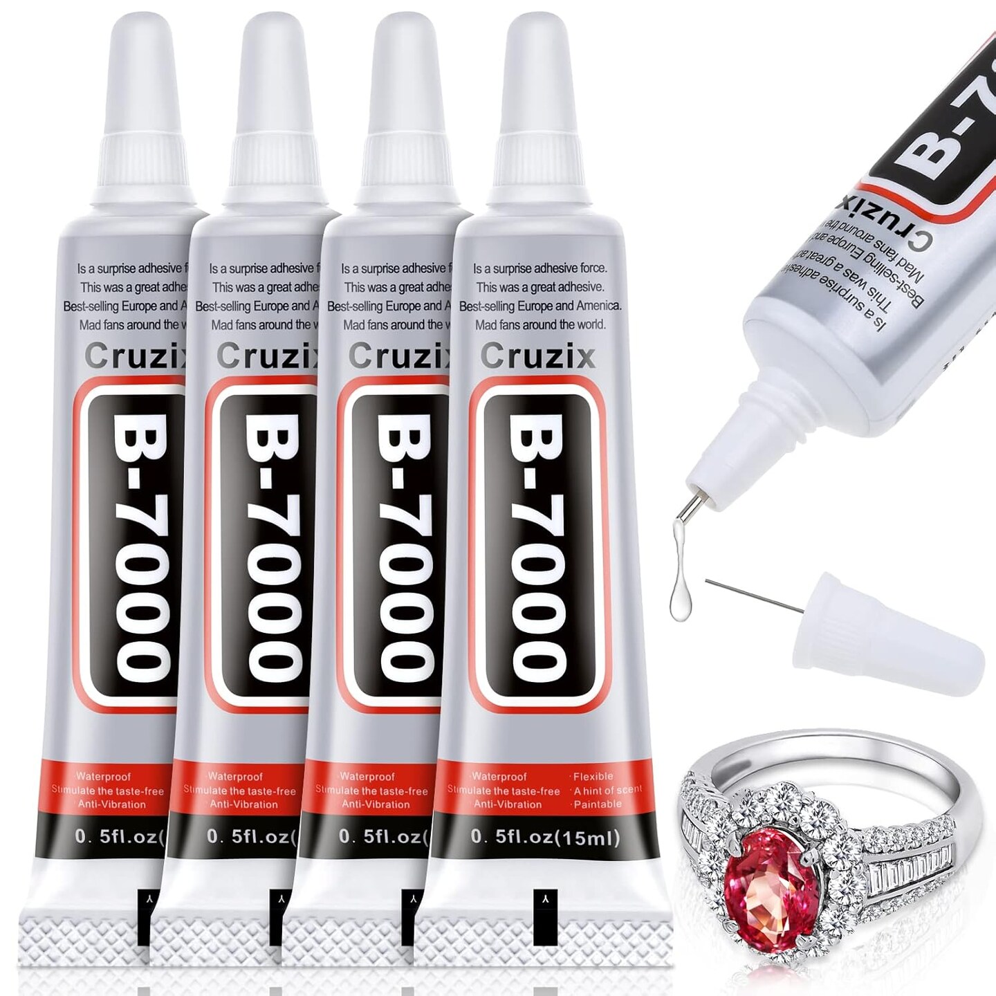 B-7000 Glue Clear for Rhinestone Crafts, Jewelry and Bead Adhesive B7000 Semi Fluid High Viscosity Glues for Clothes Shoes Fabric Cell Phones Screen Repair Metal Stone Nail Art Glass