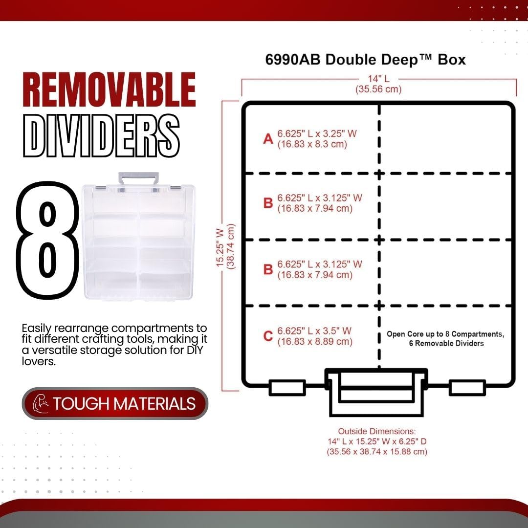 Super Satchel Double Deep Compartment Box - Art Storage with 8 Removable Compartments, Smart Closure for Craft Supplies