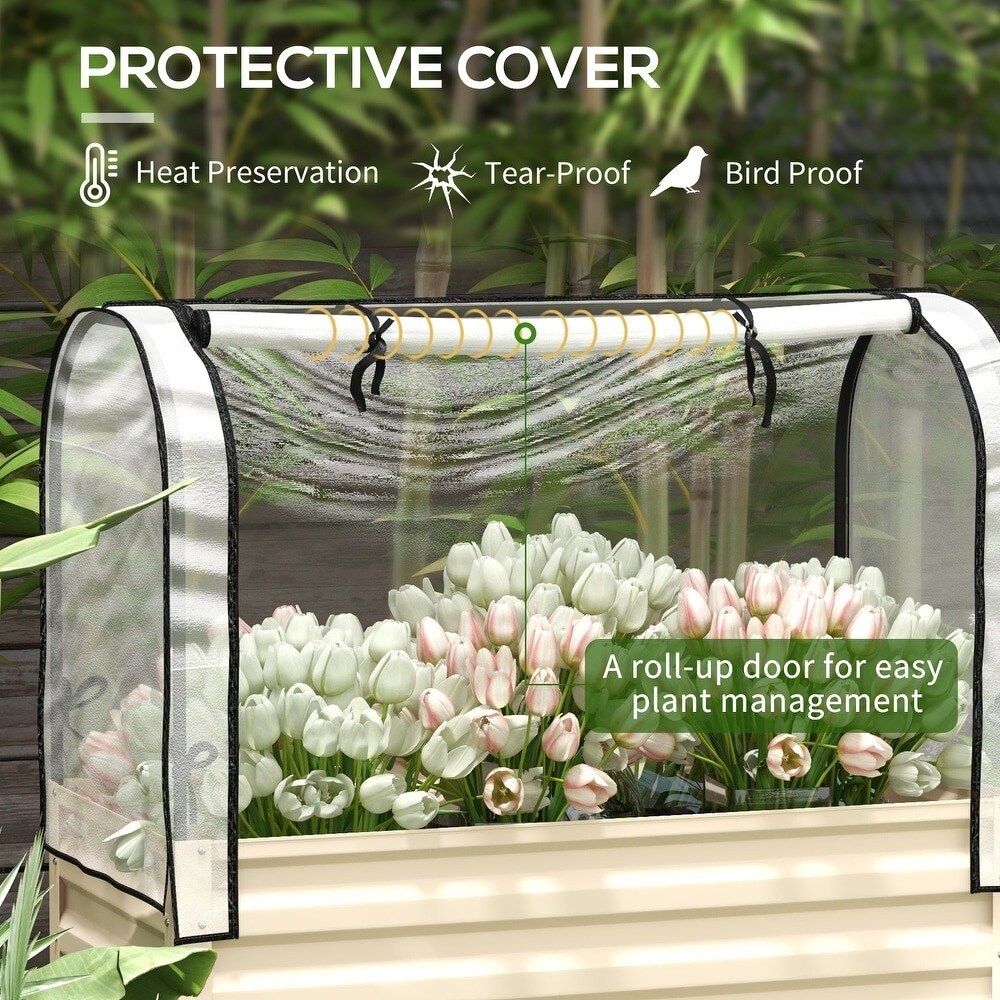 Metal Raised Garden Bed with Legs, Cover &#x26; Drainage