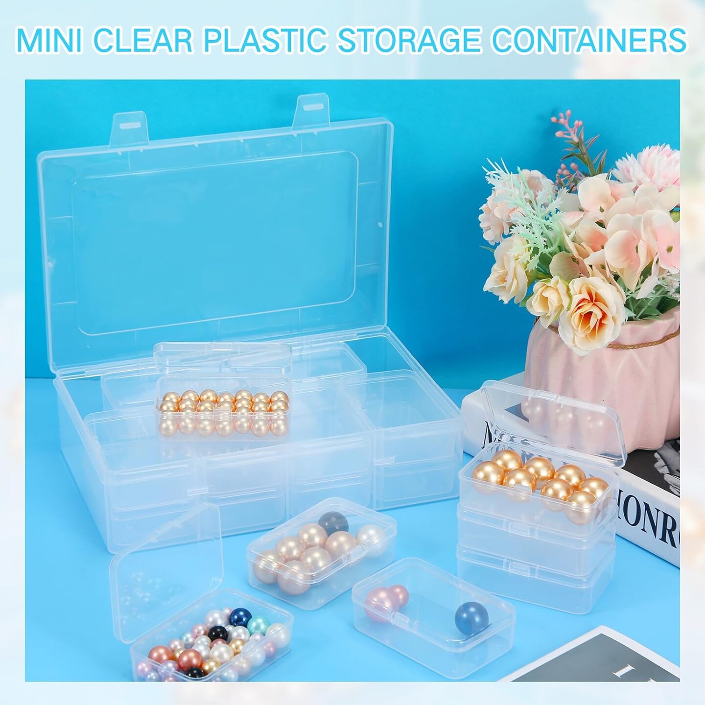 12-Pack Small Clear Plastic Bead Storage Containers – Transparent Boxes with Hinged Lids for Jewelry, Diamonds, Small Items & DIY Craft Accessories (3.35" x 2.17" x 1")