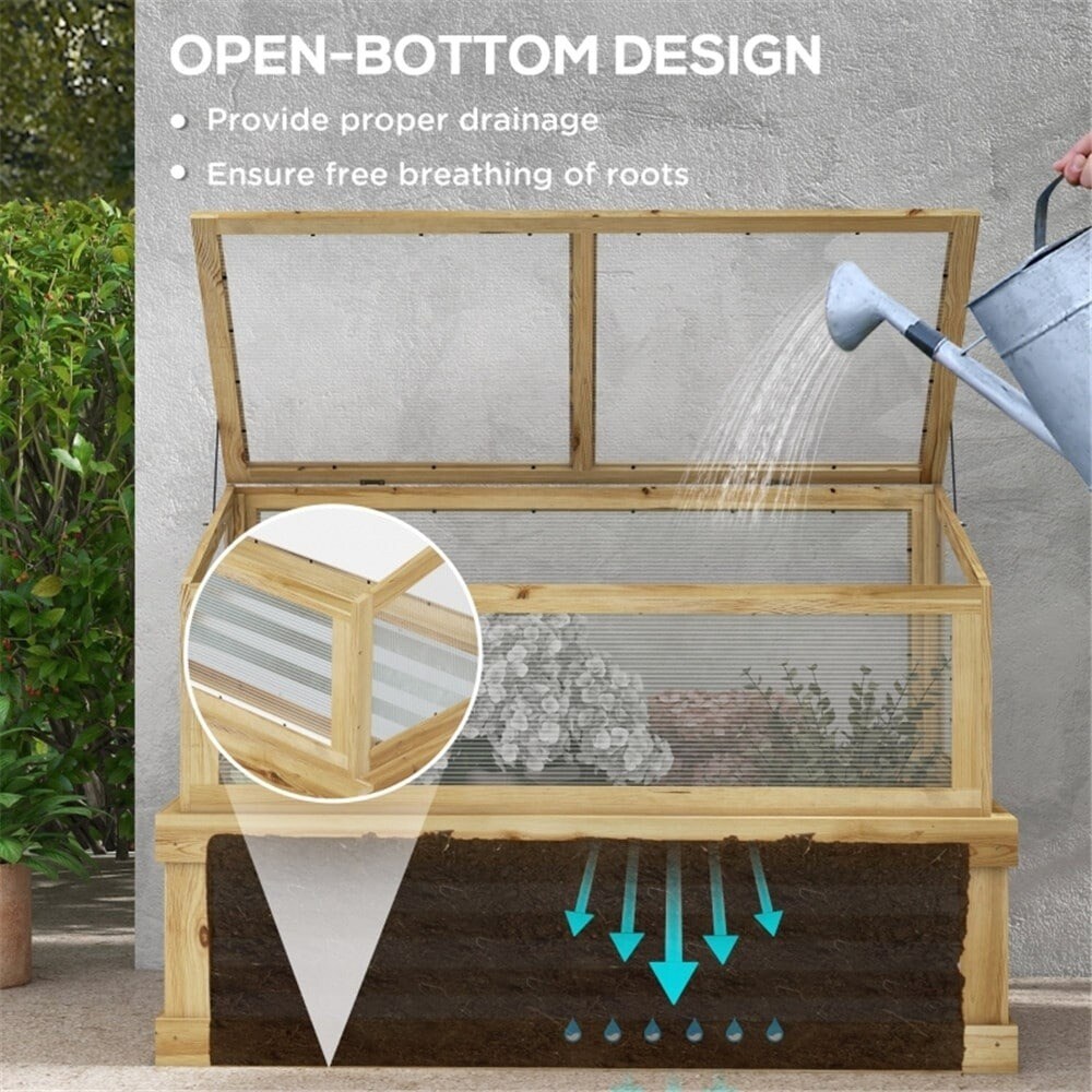 Lean-To Wooden Raised Garden Bed with Cold Frame