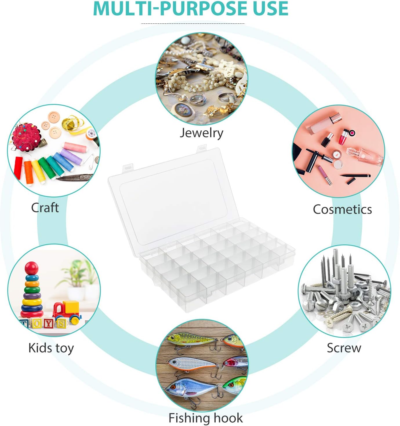 2-Pack 36-Grid Plastic Bead Organizer Boxes – Adjustable Divider Storage for Jewelry Making, Crafts, Screws, Parts, Tackle, and Rock Display