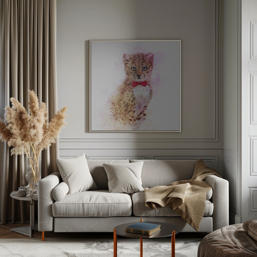 Baby Cheetah Watercolor Square Canvas Art | Modern Home Wall Decor 24x24 Canvas - Corporate Office Art
