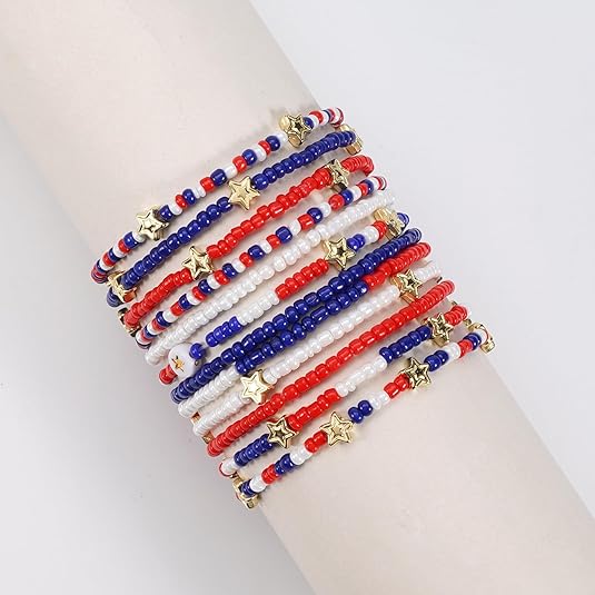 USA Flag Bracelets Valentine&#x27;s Day Heishi Bracelets St. Patrick&#x27;s Mardi Gras Beaded Bracelets Easter Rainbow Juneteenth Rasta