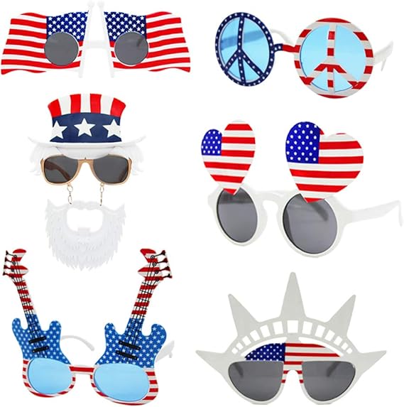 6-Pack American Flag Sunglasses, USA Patriotic Party Glasses for 4th of July, Independence Day, Holiday Parties, and Photo Booth Props